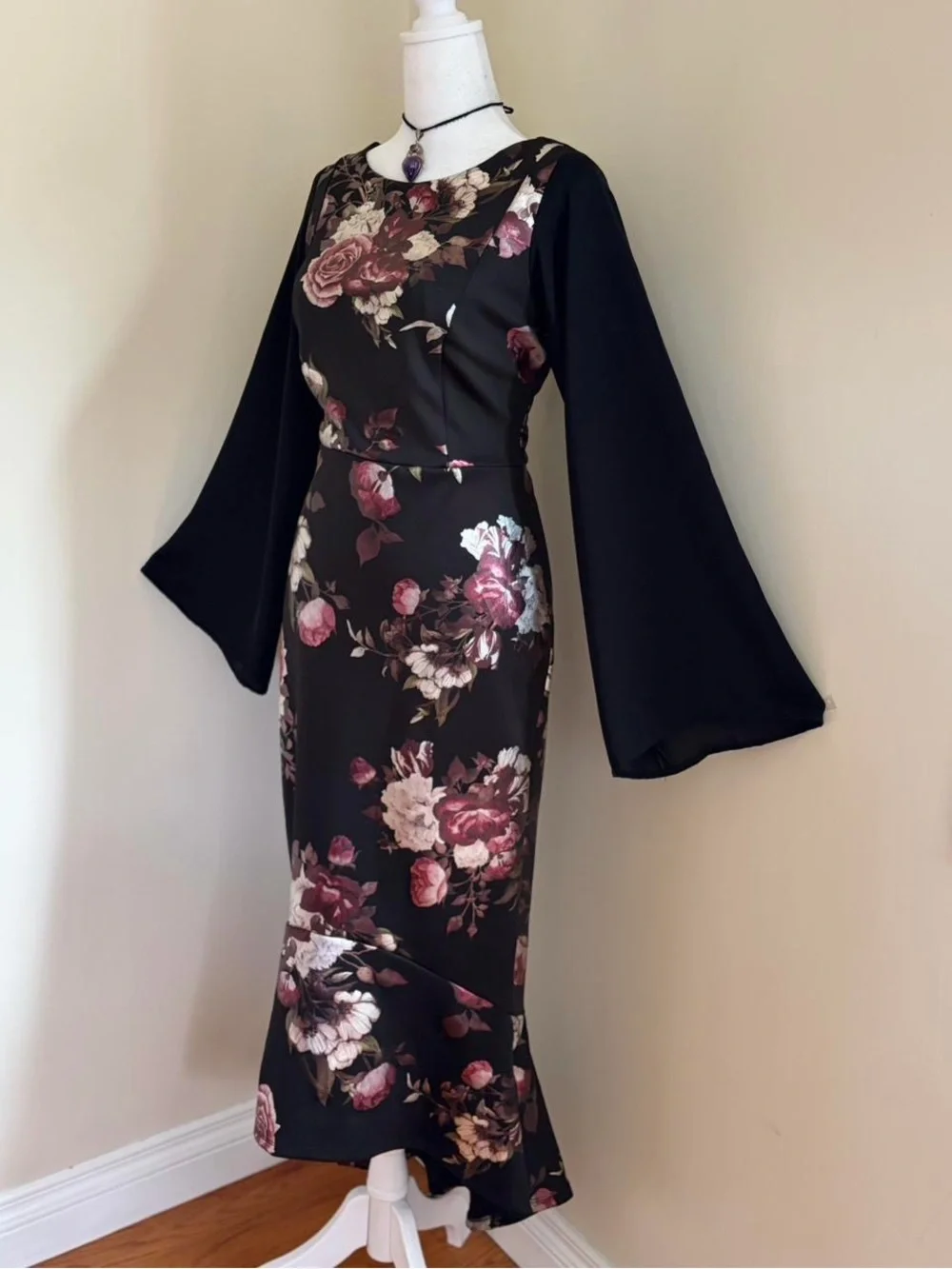 Vintage Y2K goth floral maxi dress romantic vamp black formal prom whimsygoth 8 - Picture 4 of 11